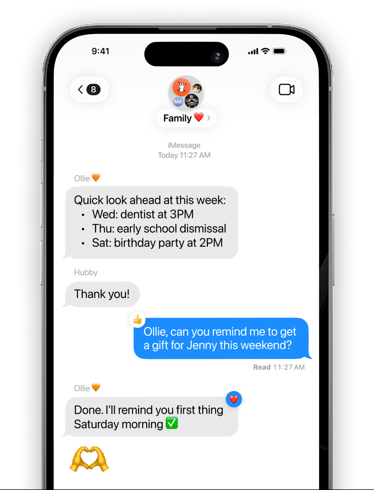 Ollie in family iMessage group chat