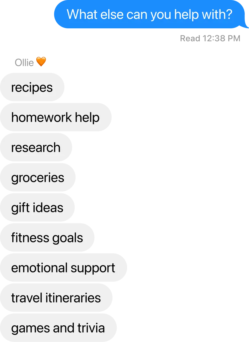 Ollie just ask text bubbles