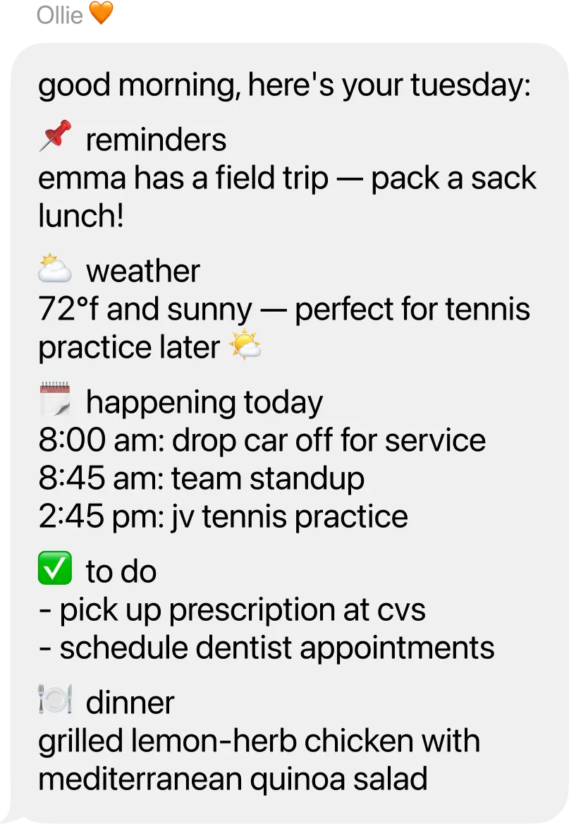 Ollie daily briefing text bubbles