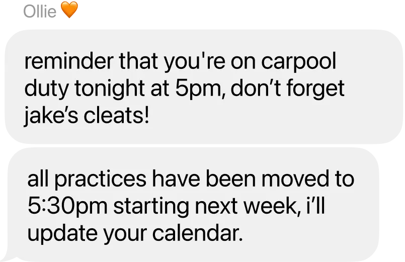 Ollie reminder text bubbles