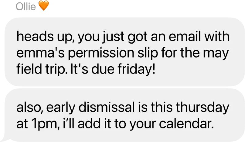 Ollie school email text bubbles