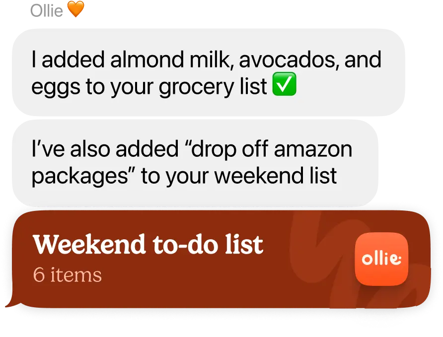 Ollie to-do list text bubbles